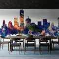 Dallas Skyline Blue & Bronze Mural Wallpaper - room preview 06