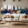 Preston England Skyline Blue & Bronze Mural Wallpaper - room preview 06