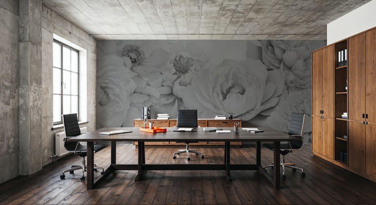 Transcendent Peony, Graphite Mural Wallpaper - room preview 06