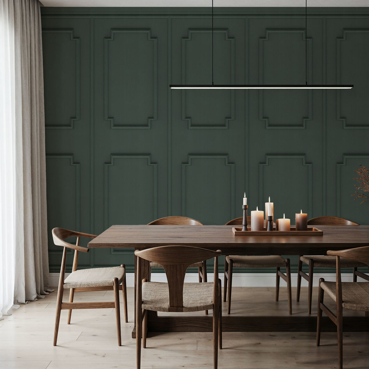 Faux Wall Panel Moulding, Pine Mural Wallpaper - room preview 06