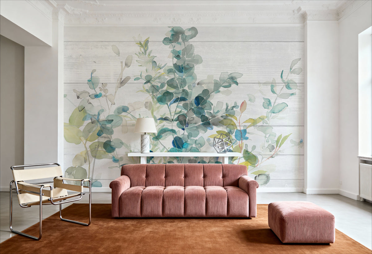 Eucalyptus I on Shiplap Mural Wallpaper - Light Tone - room preview 06