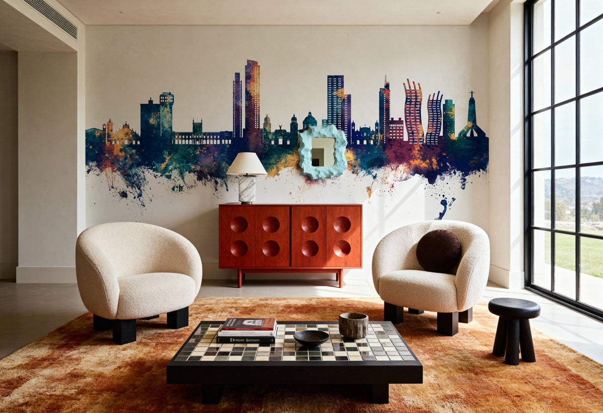 Asunción Paraguay Skyline Blue & Bronze Mural Wallpaper - room preview 06