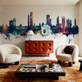 Asunción Paraguay Skyline Blue & Bronze Mural Wallpaper - room preview 06