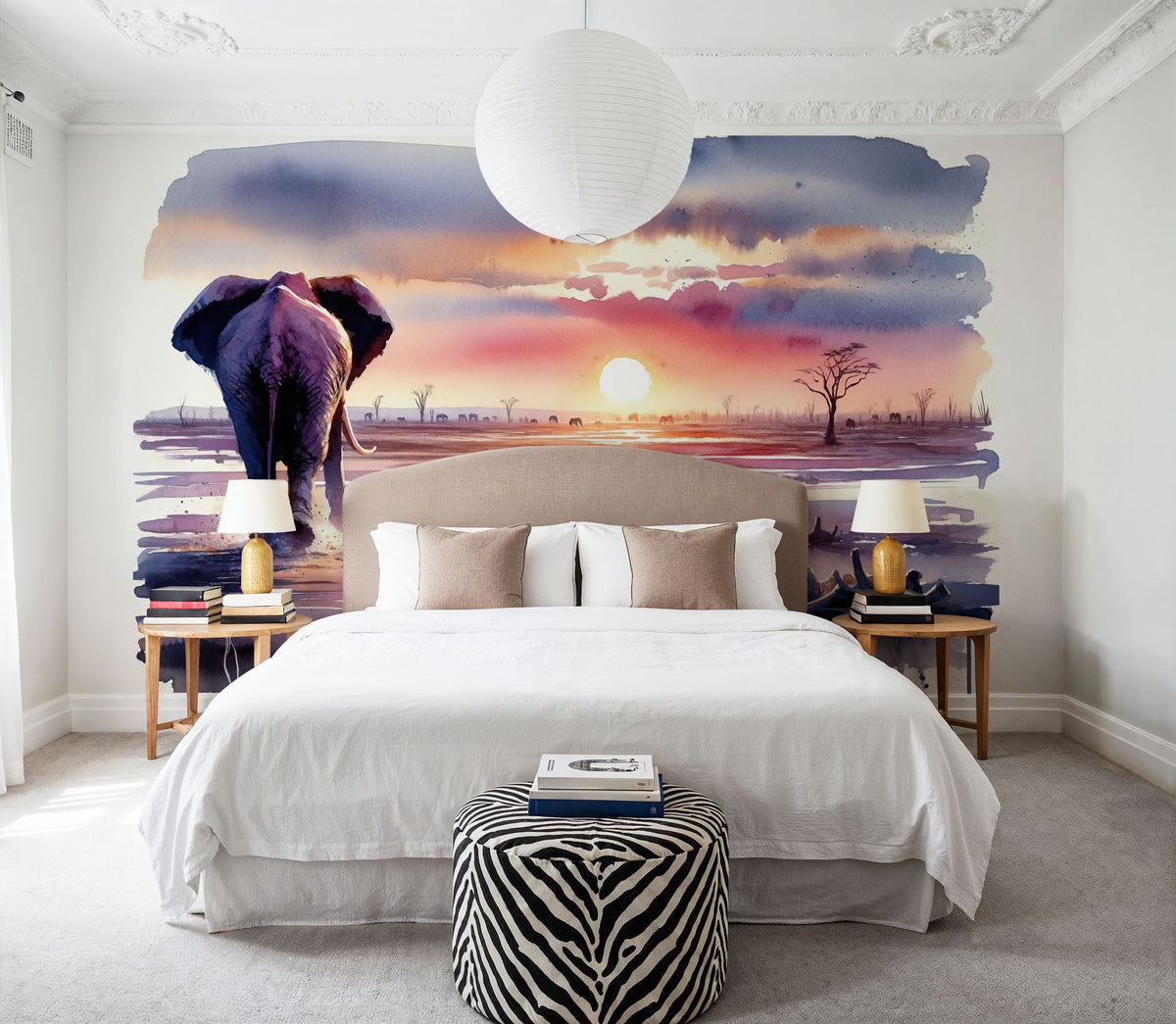 Elephant's Twilight Path Mural Wallpaper - room preview 06