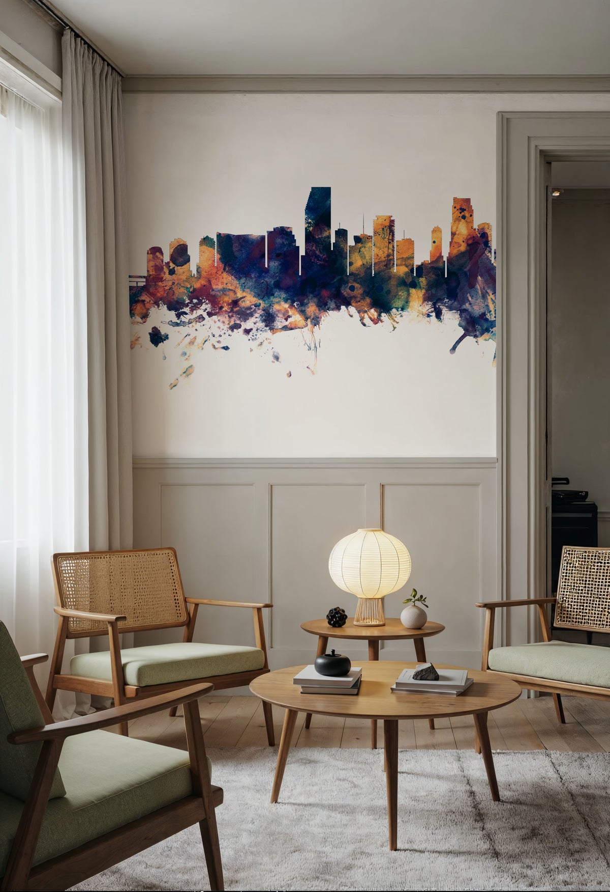 Miami Florida Skyline Blue & Bronze Mural Wallpaper - room preview 06