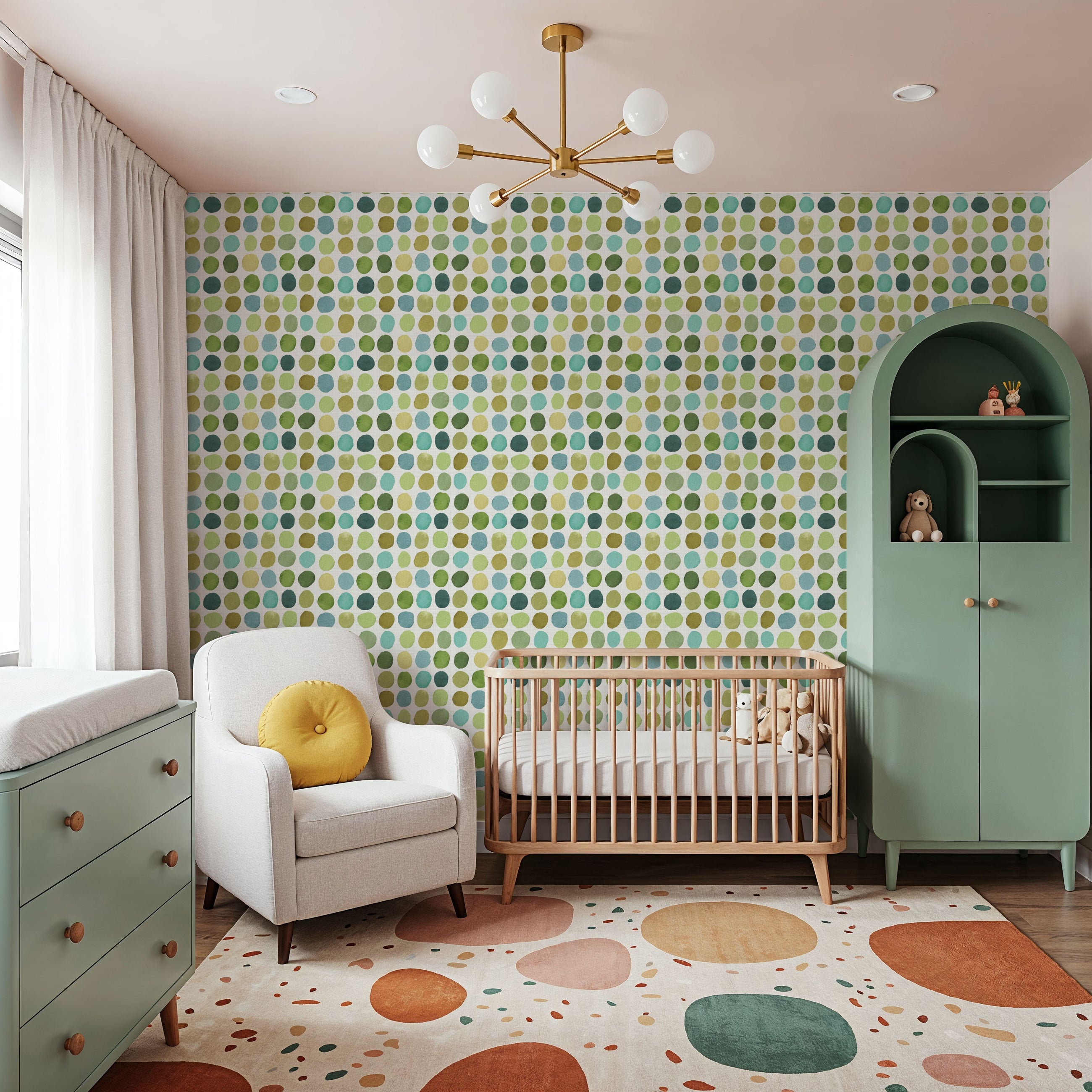A Mix of Circles Green Mural Wallpaper