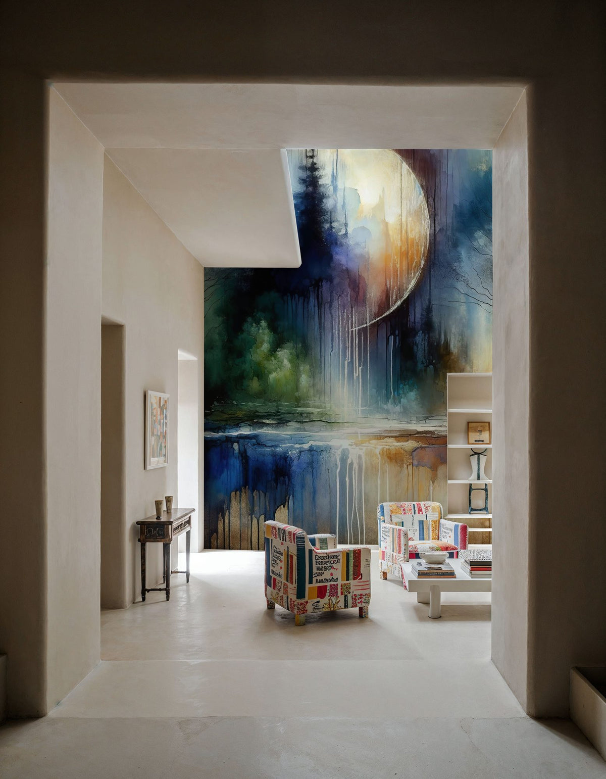 Watercolor Forest in Moonlight Mural Wallpaper - room preview 06