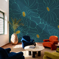 Cool Fluid Flowers Mural, Teal Mural Wallpaper - room preview 06
