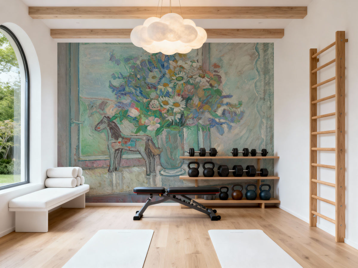 Flowers and Horse Figure by Window Mural Wallpaper - room preview 06