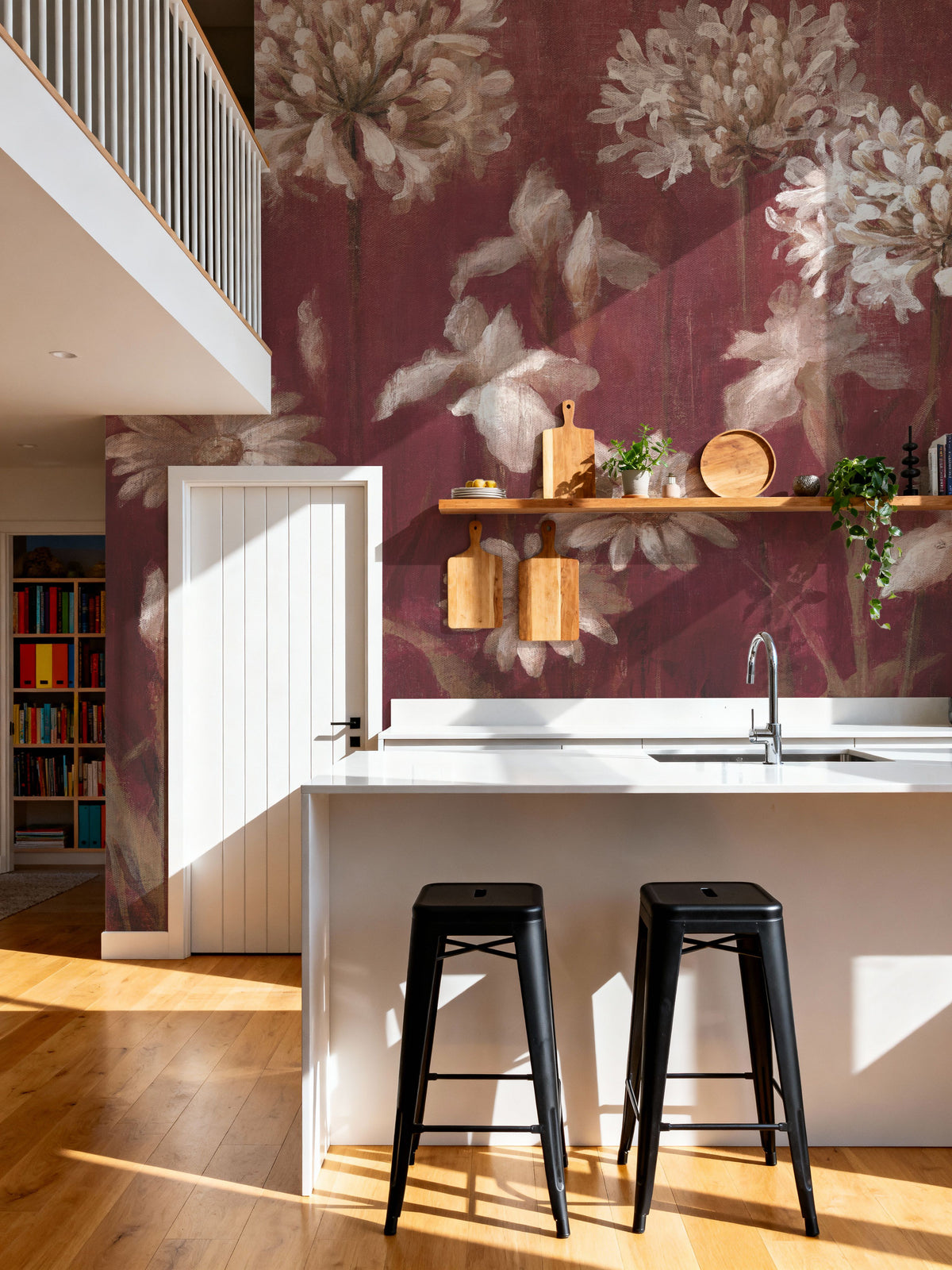 Garden Flowers on Burgundy Mural Wallpaper - room preview 06