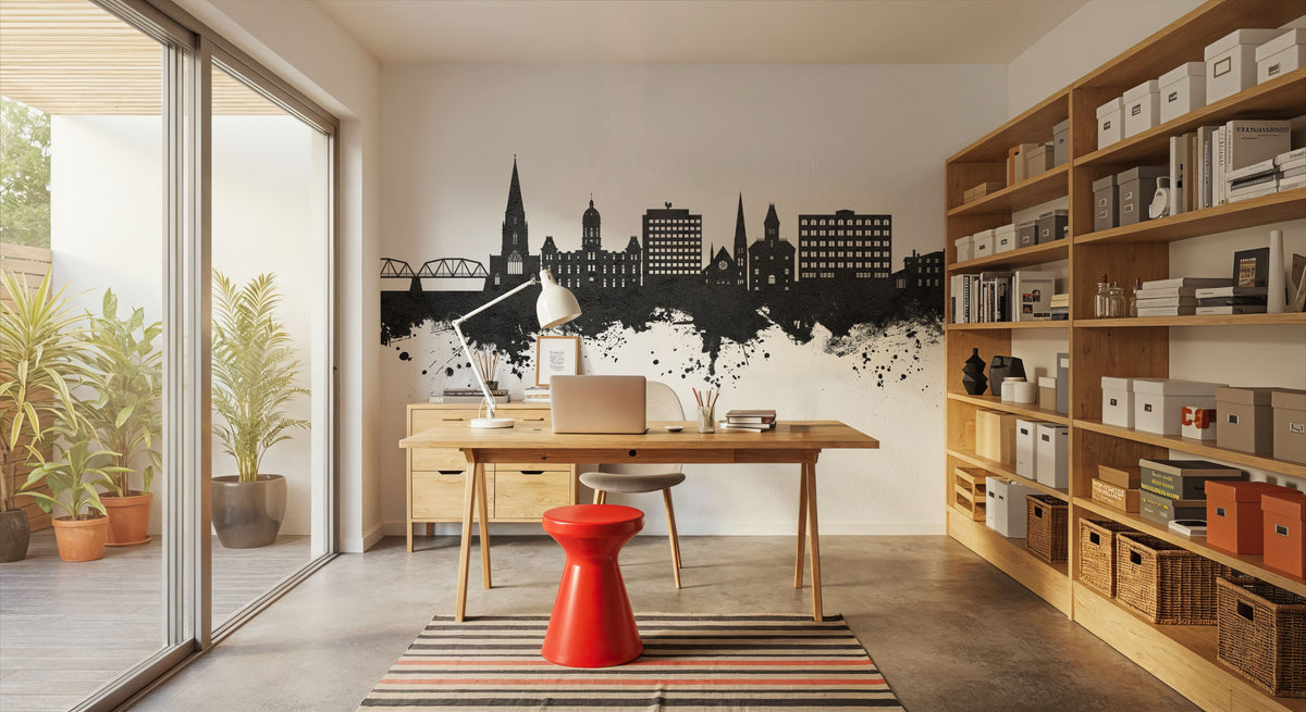 Fredericton Canada Skyline Black & White Mural Wallpaper - room preview 06