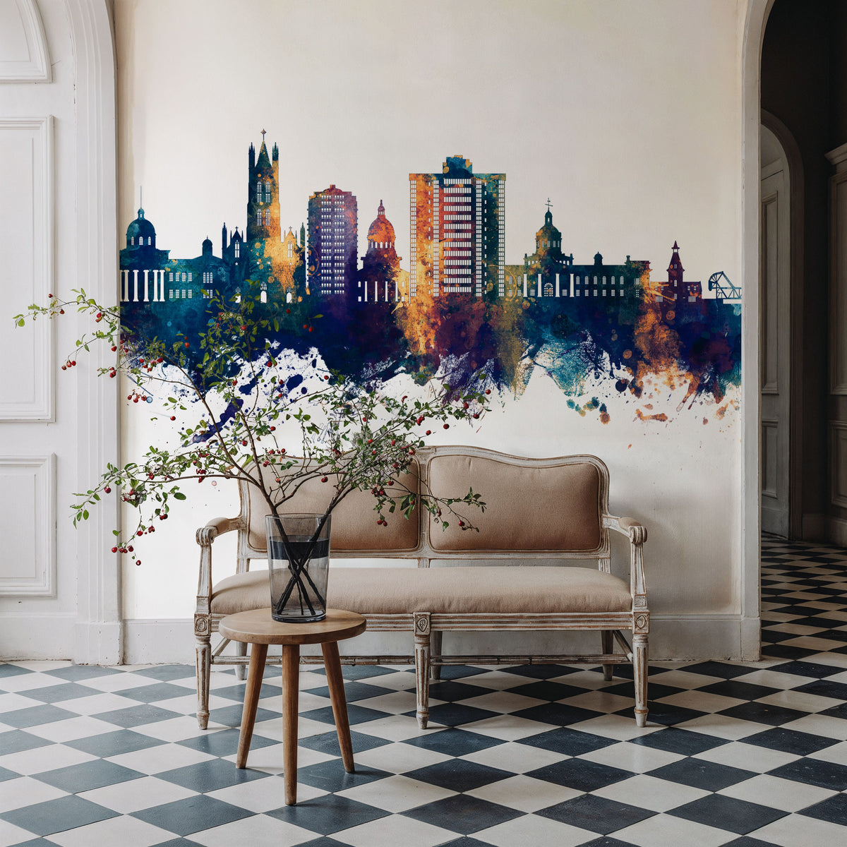 Kingston Canada Skyline Blue & Bronze Mural Wallpaper - room preview 06