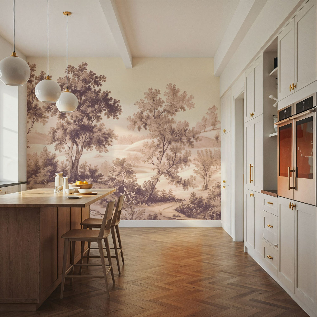 Pastoral Toile, Maple Beige Mural Wallpaper - room preview 06