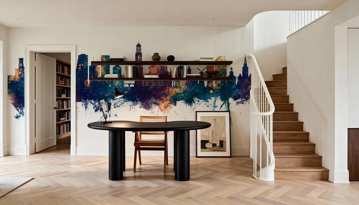 Utrecht the Netherlands Skyline Blue & Bronze Mural Wallpaper - room preview 06