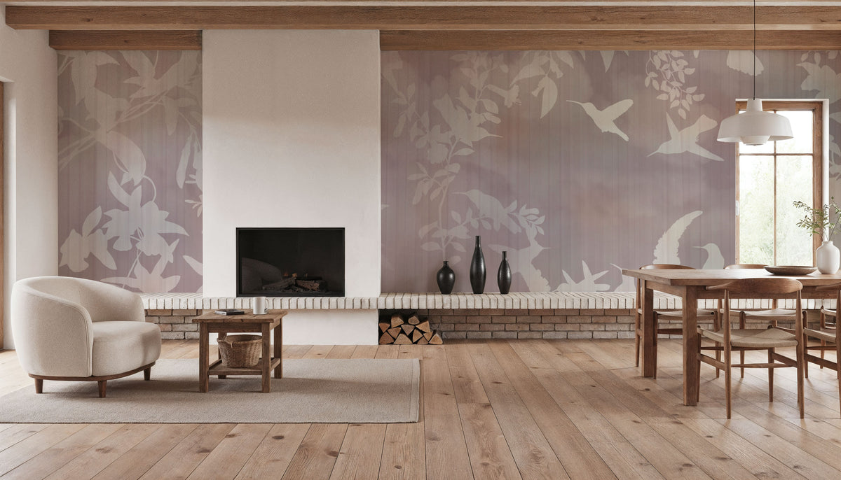 Birds in the Fog Red Mural Wallpaper - room preview 06