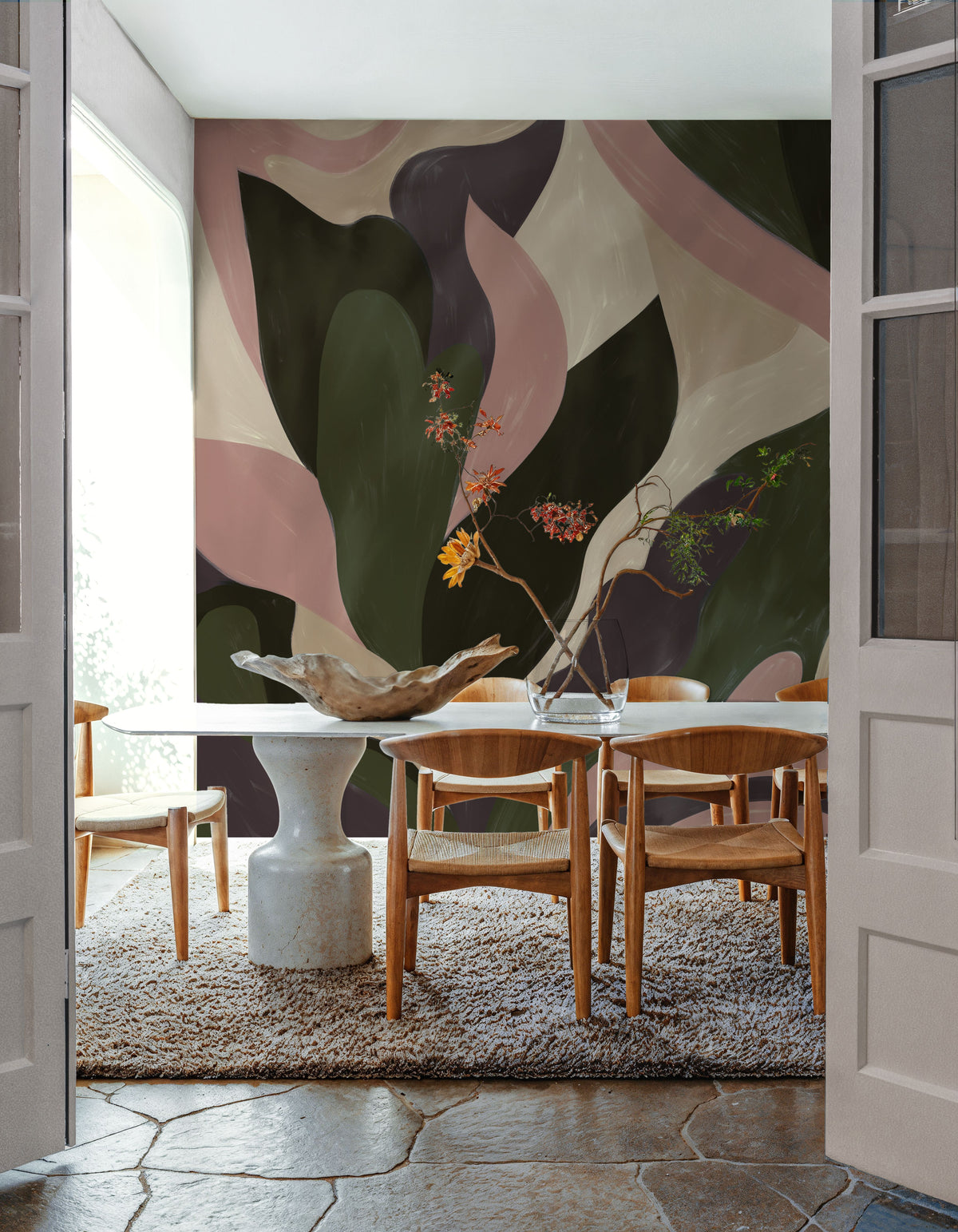 Dynamic Fields, Forest Green & Rose Mural Wallpaper - room preview 06