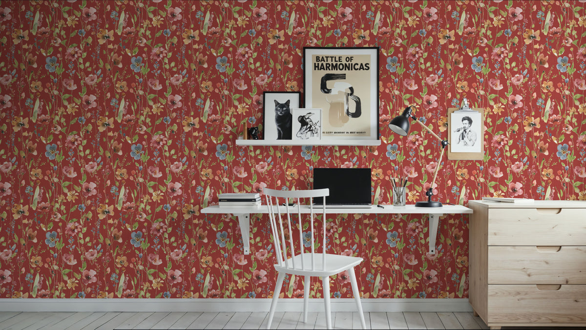 Time to Share Flowers Red Mural Wallpaper - room preview 06