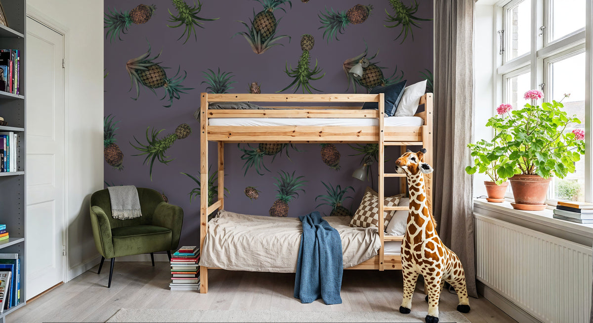 Falling Pineapples, Lilac Mural Wallpaper - room preview 06