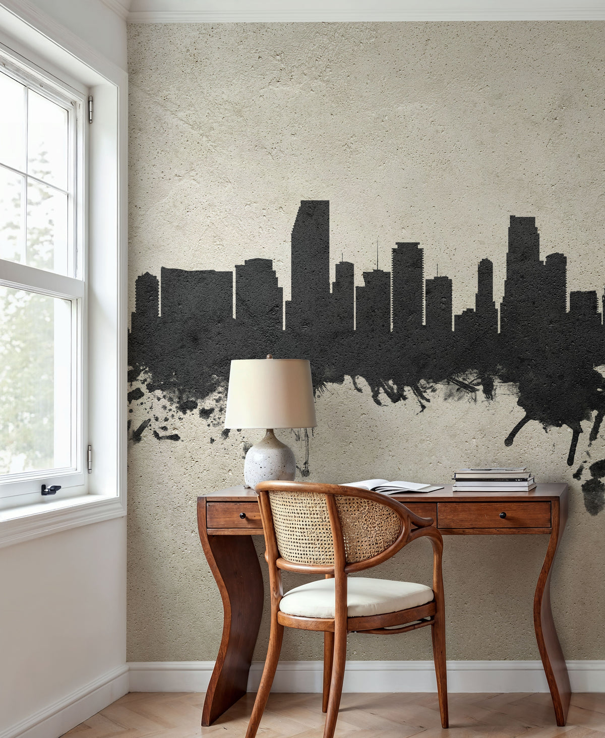 Miami Florida Skyline Concrete Mural Wallpaper - room preview 06