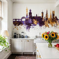 Shrewsbury England Skyline Purple & Gold Mural Wallpaper - room preview 06