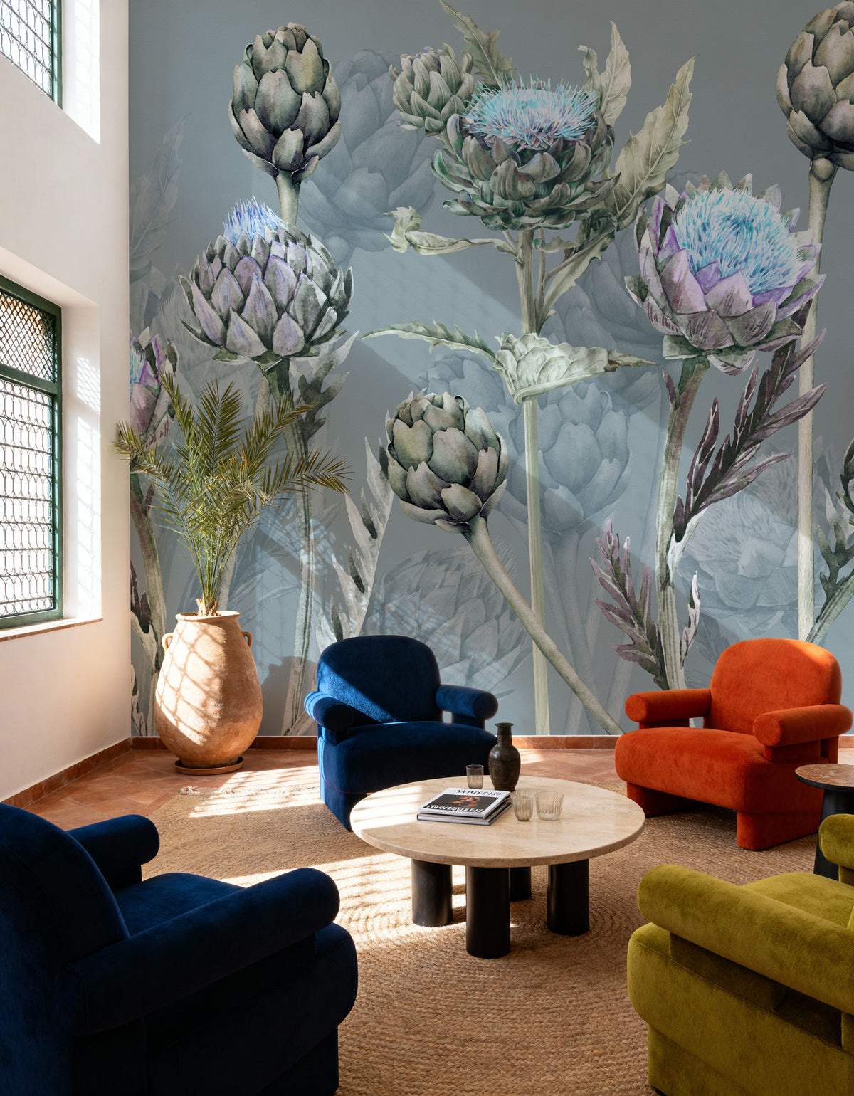 Artichoke Blooms, French Blue Mural Wallpaper - room preview 06