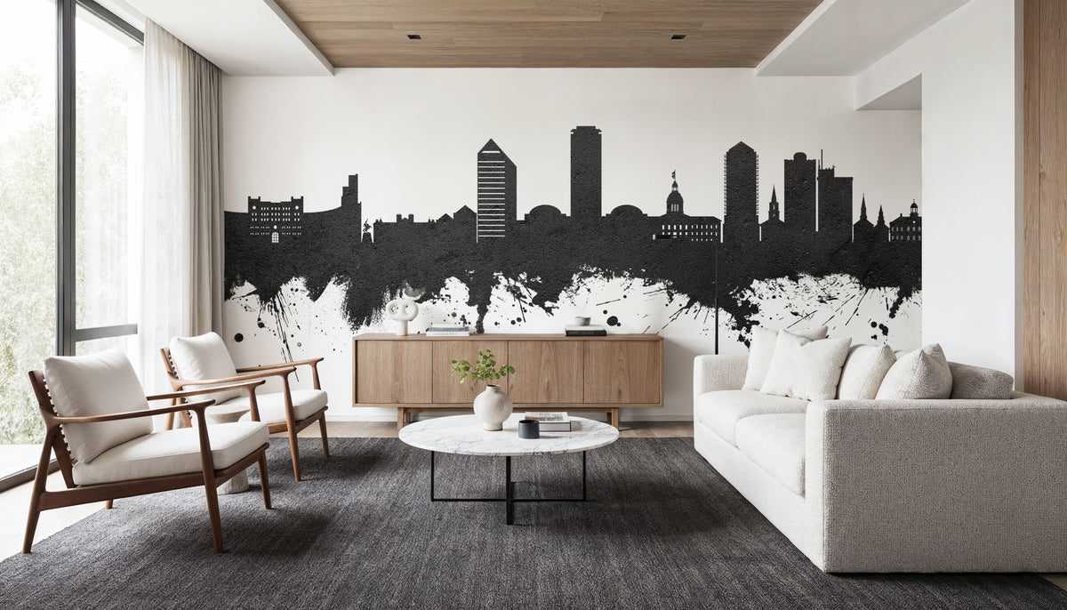 Tallahassee Florida Skyline Black & White Mural Wallpaper - room preview 06