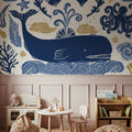 Whale Seas White Mural Wallpaper - room preview 06