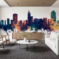 Raleigh North Carolina Skyline Blue & Bronze Mural Wallpaper - room preview 06