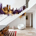 Derby England Skyline Purple & Gold Mural Wallpaper - room preview 06