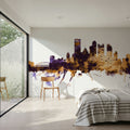 Pittsburg Pennsylvania Skyline Purple & Gold Mural Wallpaper - room preview 06