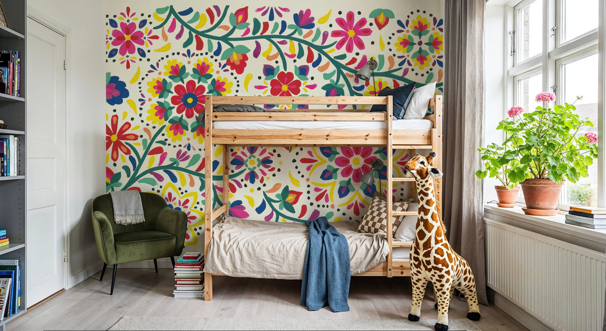 Floral Fiesta White I Mural Wallpaper - room preview 06