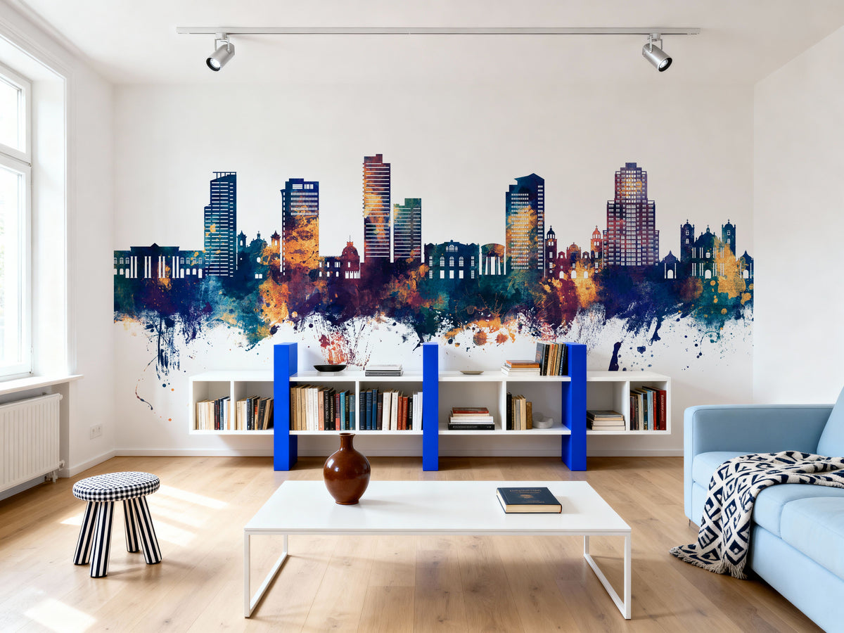 Tegucigalapa Honduras Skyline Blue & Bronze Mural Wallpaper - room preview 06
