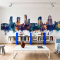 Tegucigalapa Honduras Skyline Blue & Bronze Mural Wallpaper - room preview 06