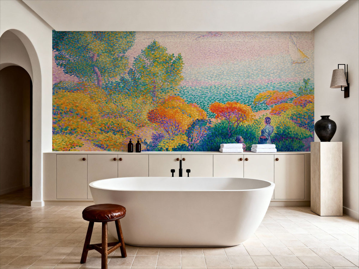 Two Women by the Shore, Mediterranean Mural Wallpaper - room preview 06