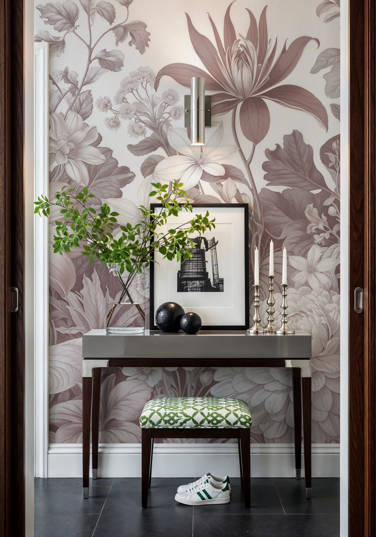 Dahlia Days, Dusty Pink Mural Wallpaper - room preview 06