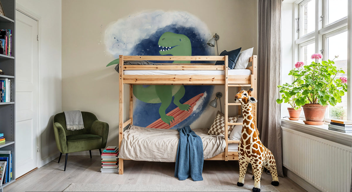Surfing T-Rex Mural Wallpaper - room preview 06
