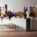 Quito Ecuador Skyline Purple & Gold Mural Wallpaper - room preview 06