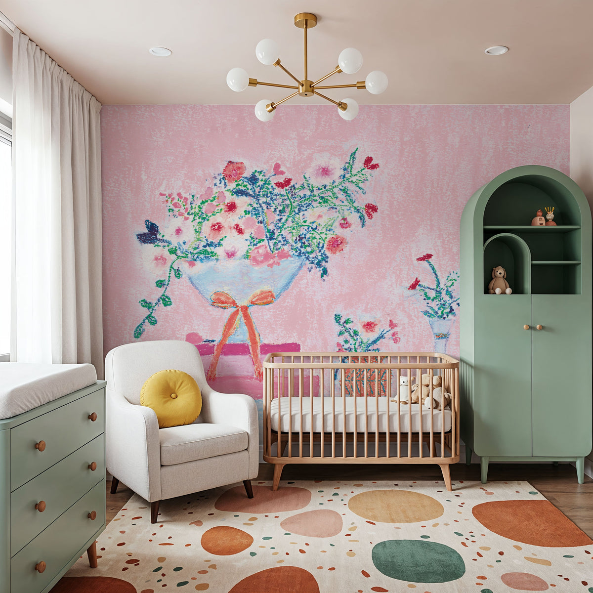 Flower Vases and Books Pink Mural Wallpaper - room preview 06