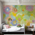 Happy Oil Painted Flowers, Green & Yellow Mural Wallpaper - room preview 06