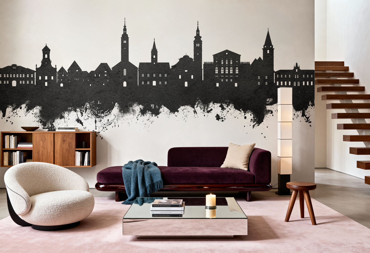 Varaždin Croatia Skyline Black & White Mural Wallpaper - room preview 06