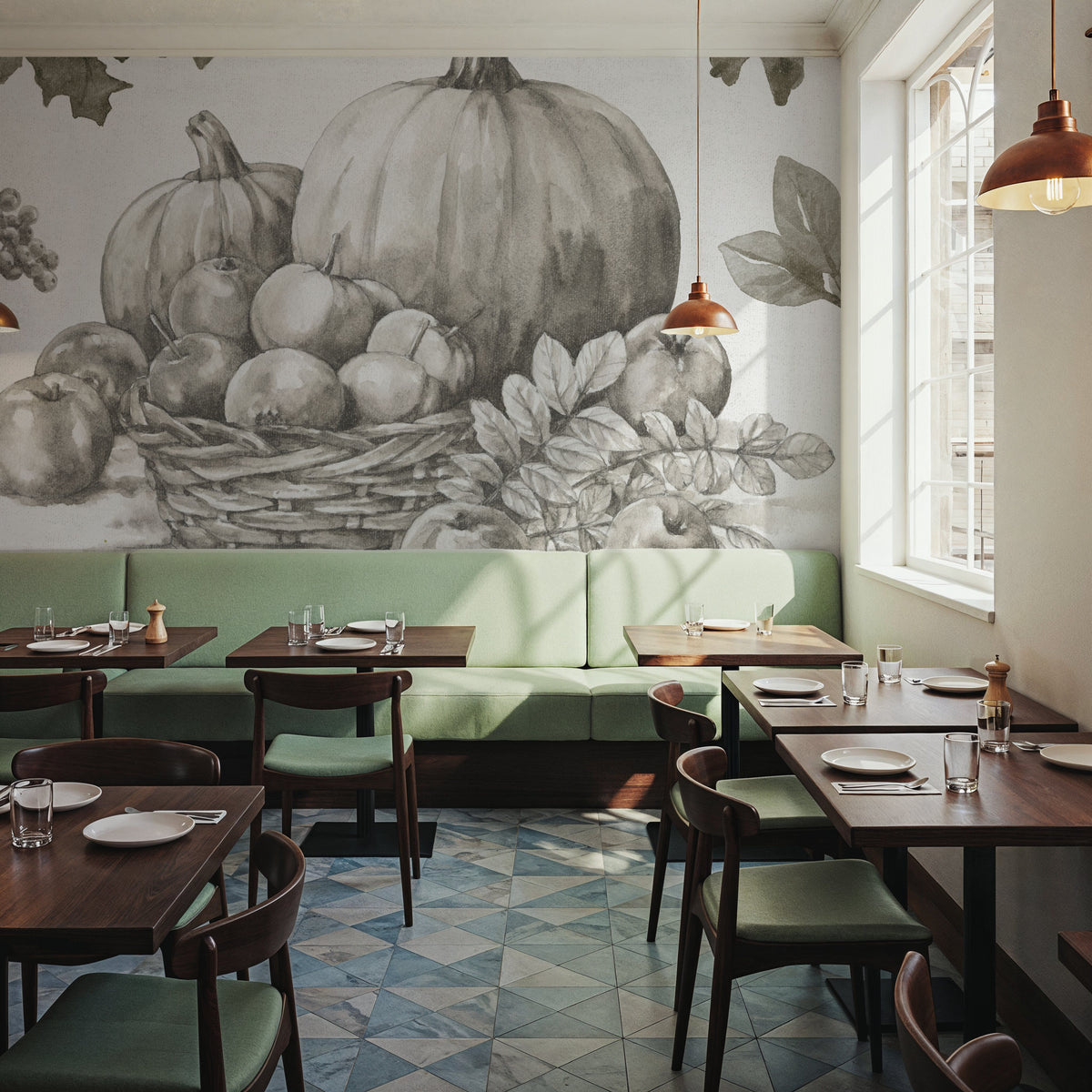 Bountiful Harvest IV BW Mural Wallpaper - room preview 06