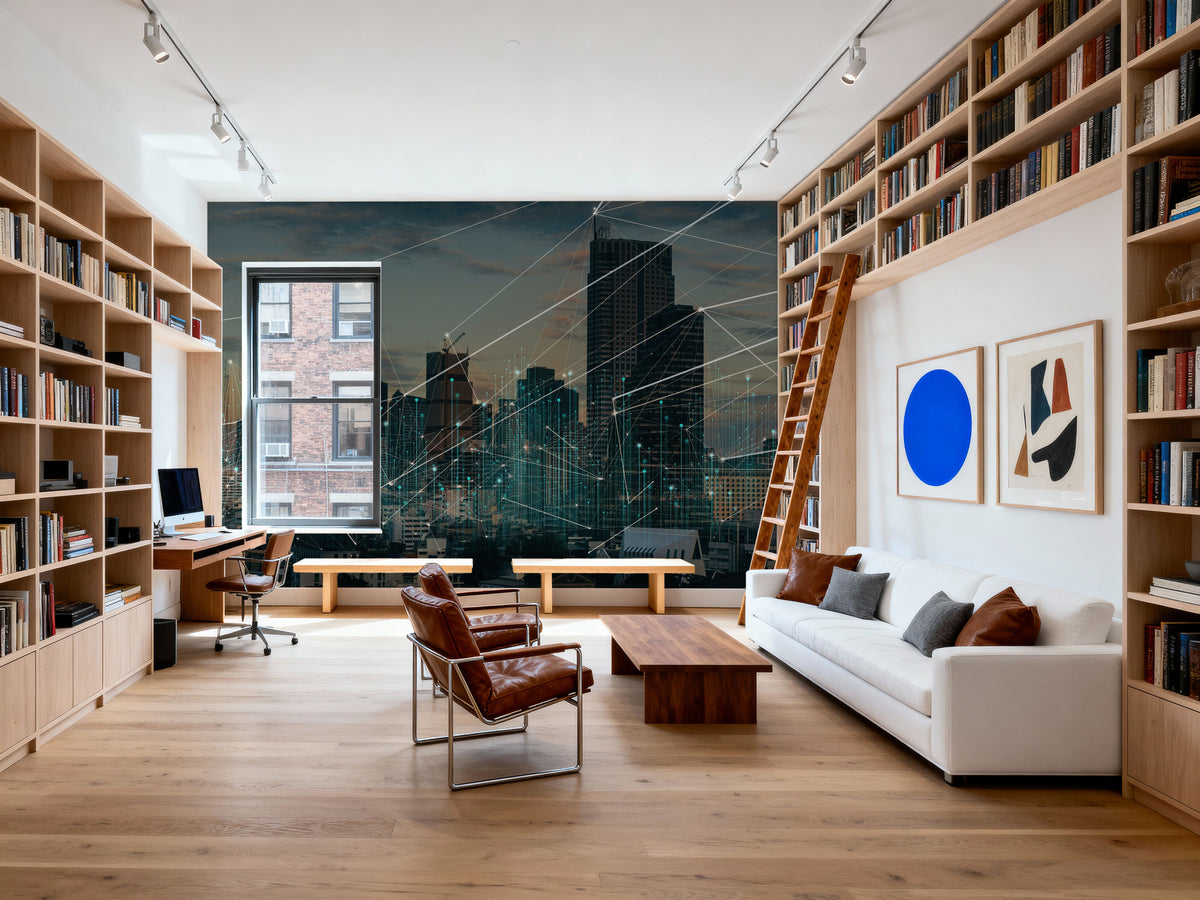 Connected Cityscape Mural Wallpaper - room preview 06
