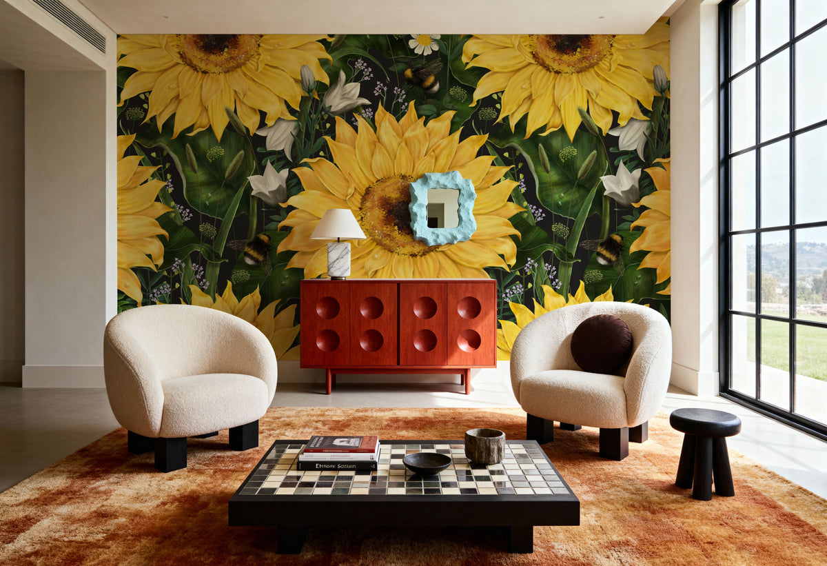 Big Sunflowers Mural Wallpaper - room preview 06