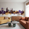 Wintherthur Switzerland Skyline Purple & Gold Mural Wallpaper - room preview 06