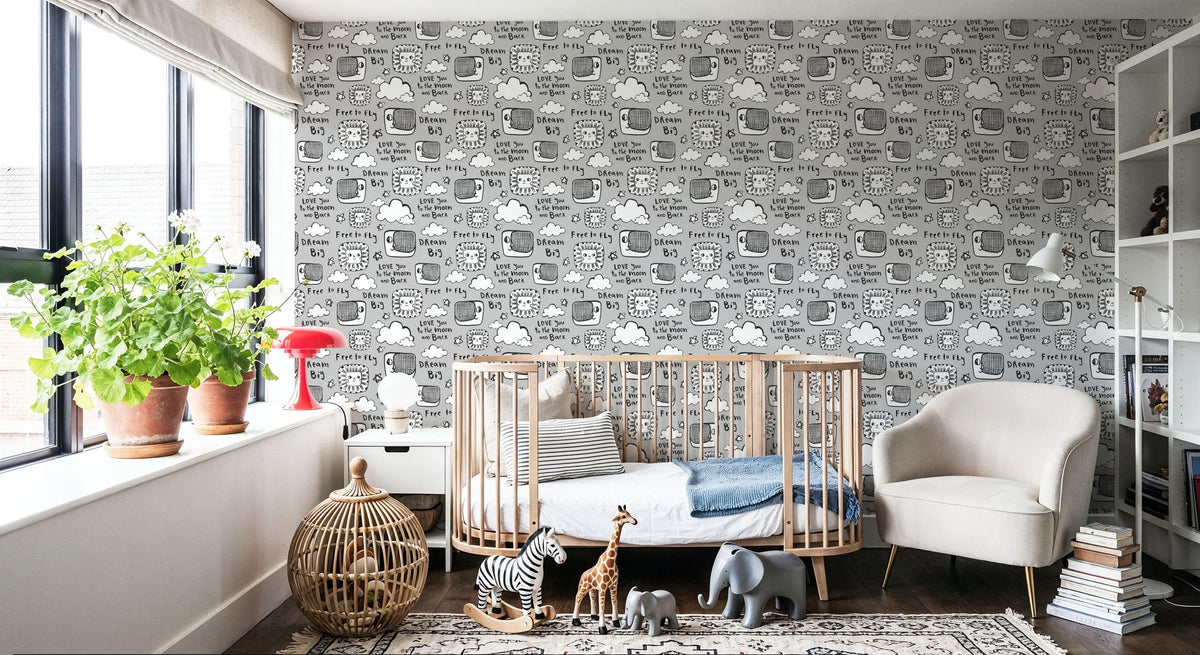 Sky Is the Limit Gray Mural Wallpaper - room preview 06