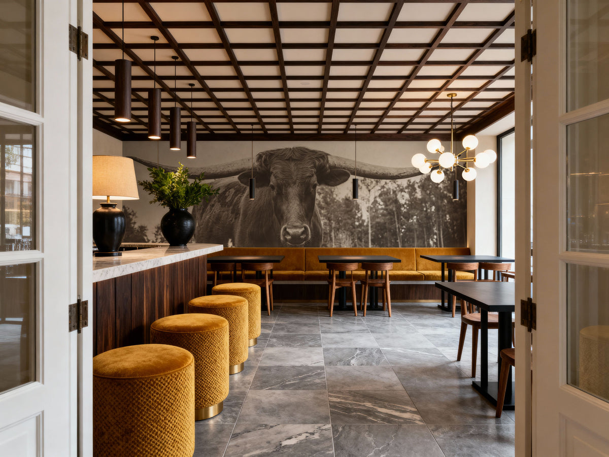 Longhorn Pastures Sepia Mural Wallpaper - room preview 06