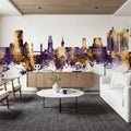 Duisburg Germany Skyline Purple & Gold Mural Wallpaper - room preview 06