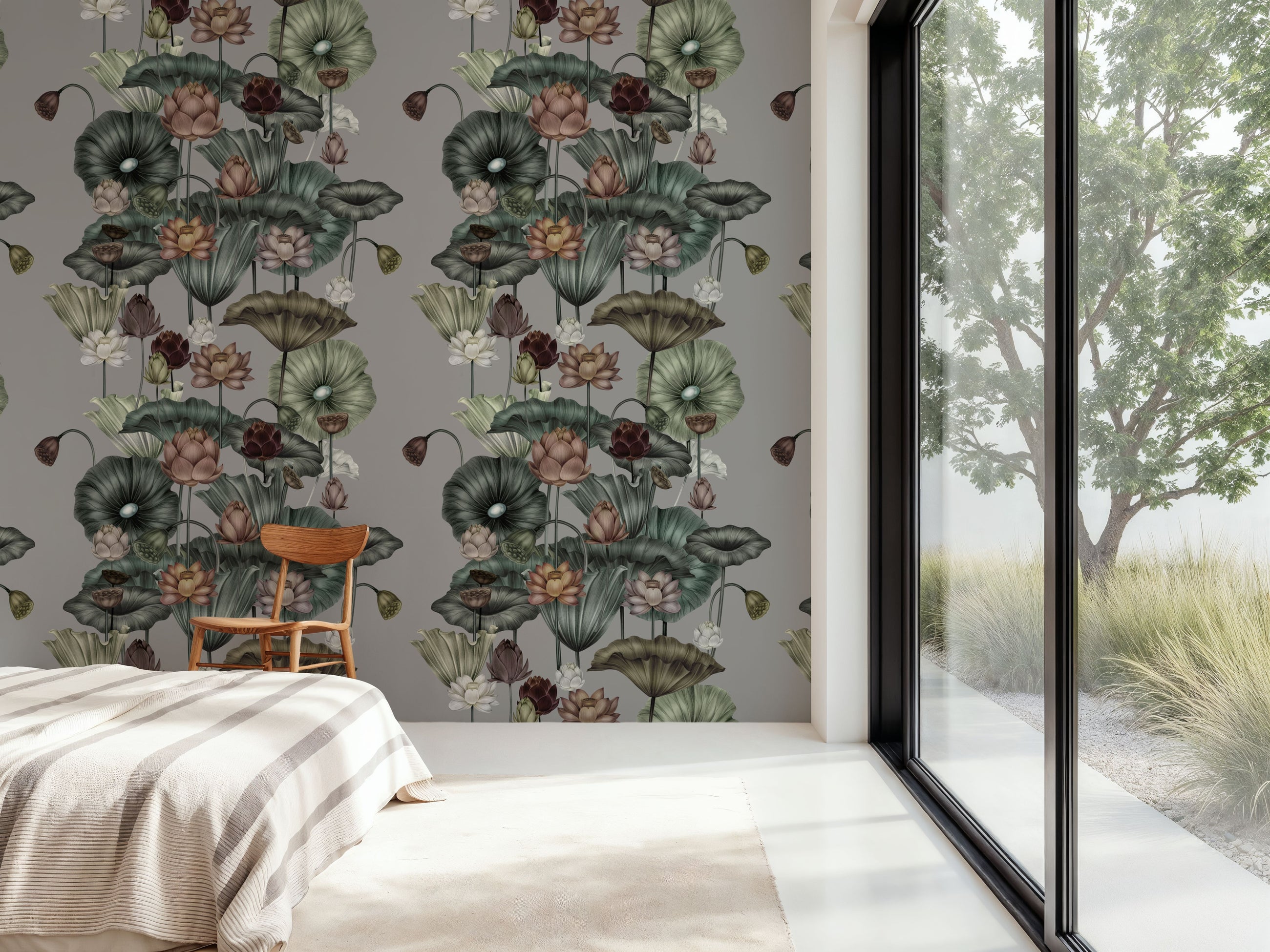 Magical Lotus, Grey Mural Wallpaper