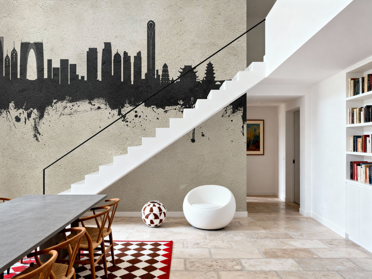 Suzhou China Skyline Concrete Mural Wallpaper - room preview 06