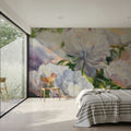White Impressionistic Peonies Mural Wallpaper - room preview 06